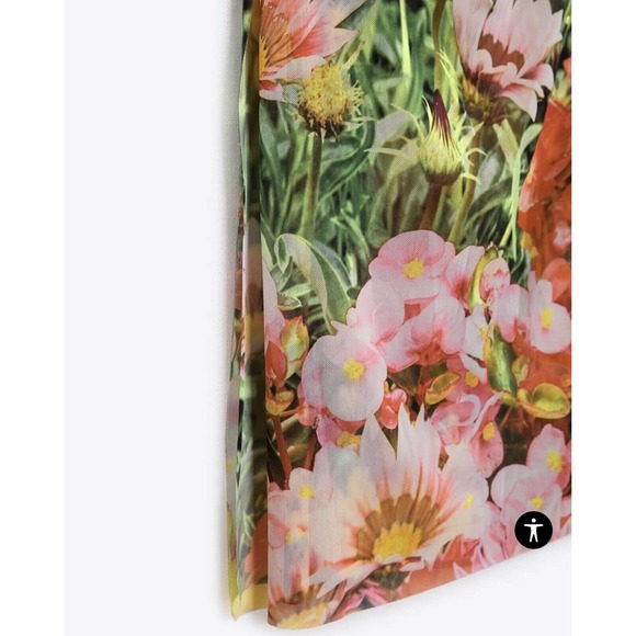 ZARA WOMENS LONG DRAPED FLORAL PRINTED TULLE DRESS SLIT sz M (B26) - Picture 10 of 16